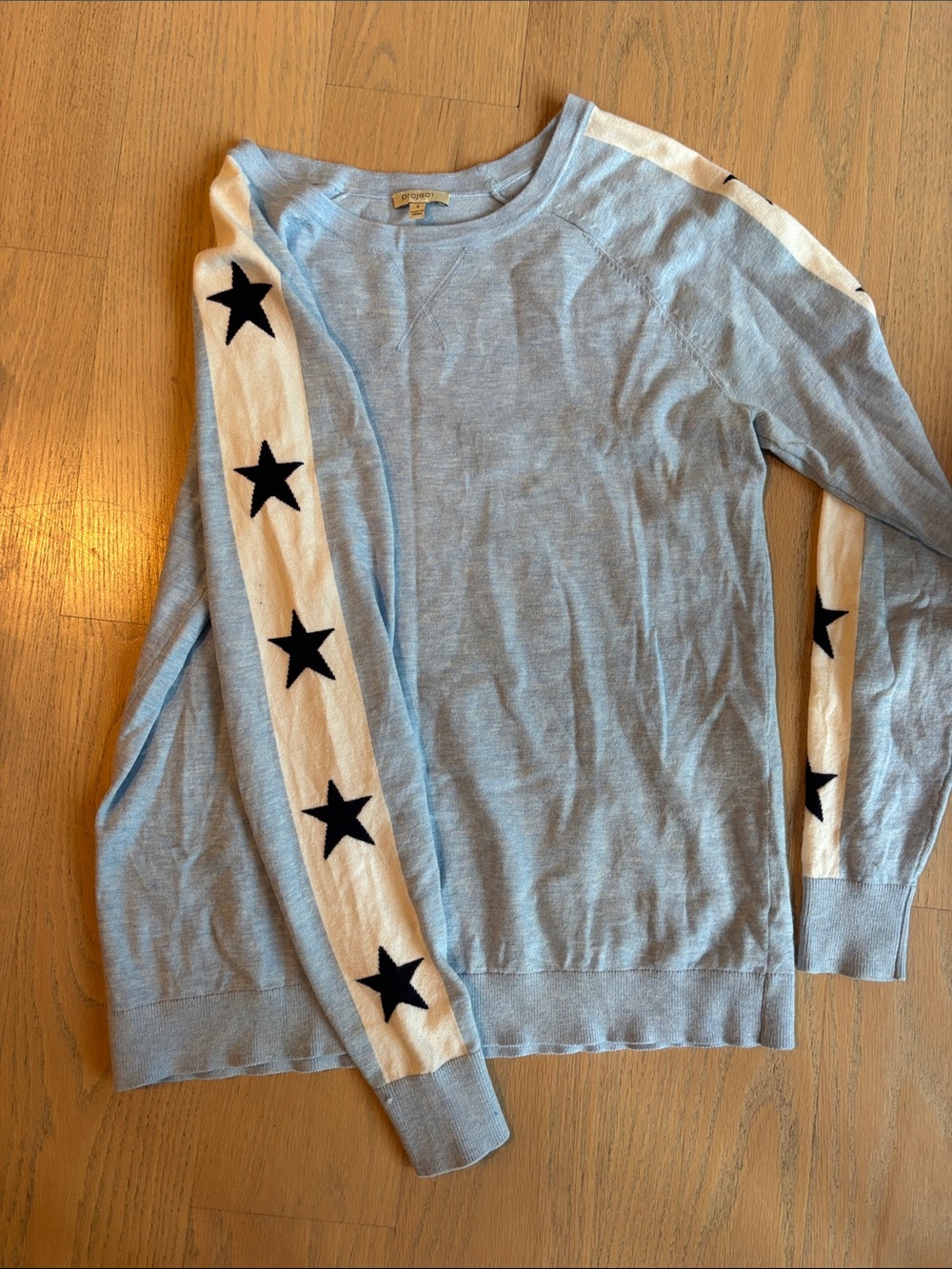 Light Blue Star-Trim 100% Cashmere Sweater
